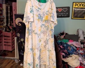 A New Day Floral Midi Dress - White, Yellow, Blue